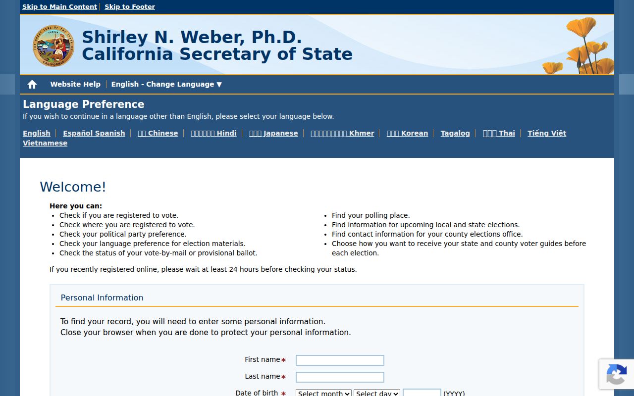 Camarillo people search California My Voter Status lookup