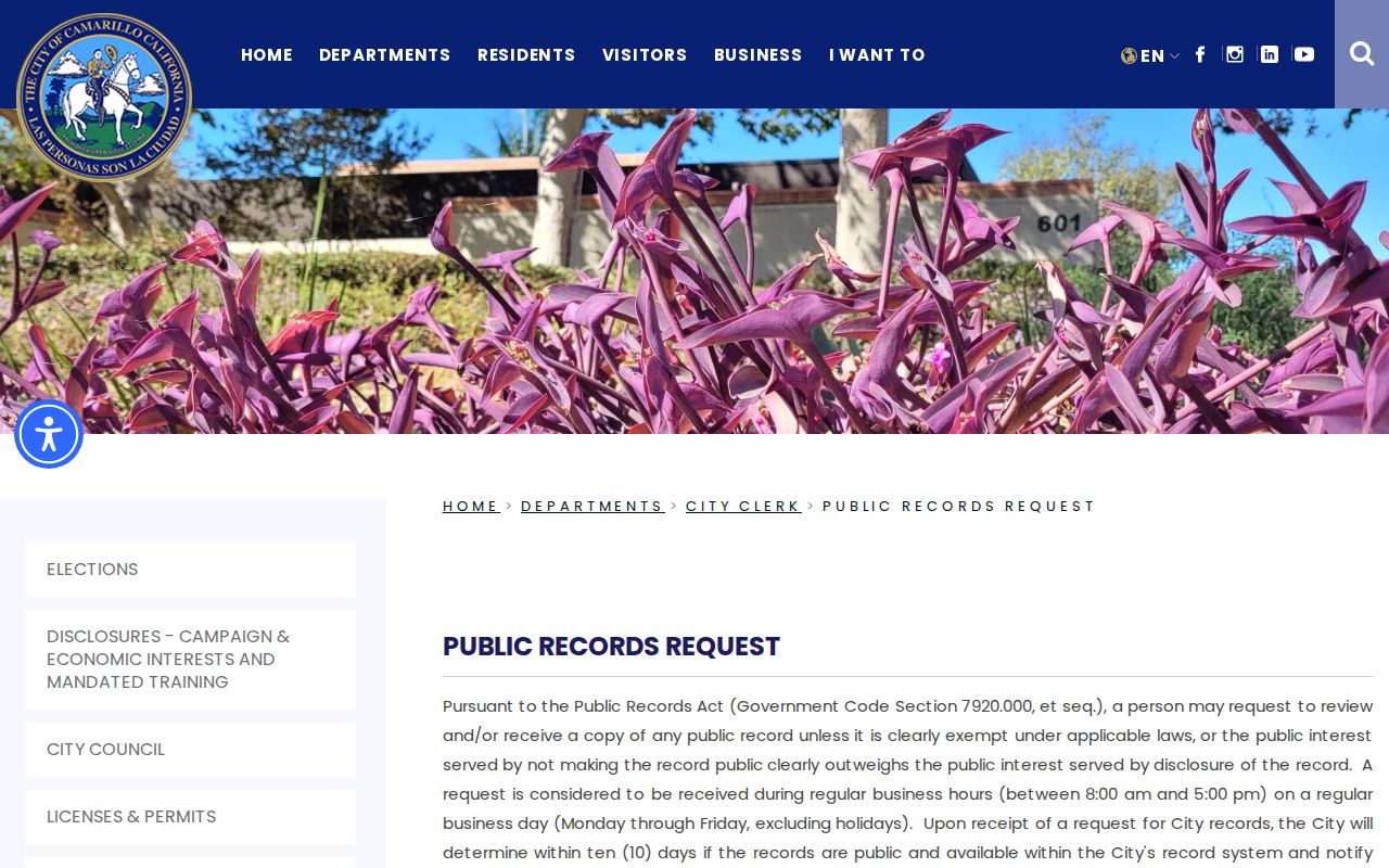 Camarillo people search city public records request page