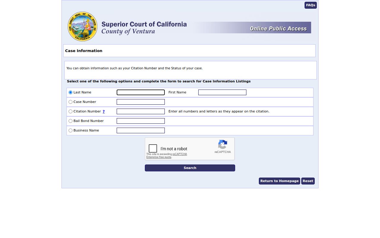 Camarillo people search Ventura criminal traffic case search