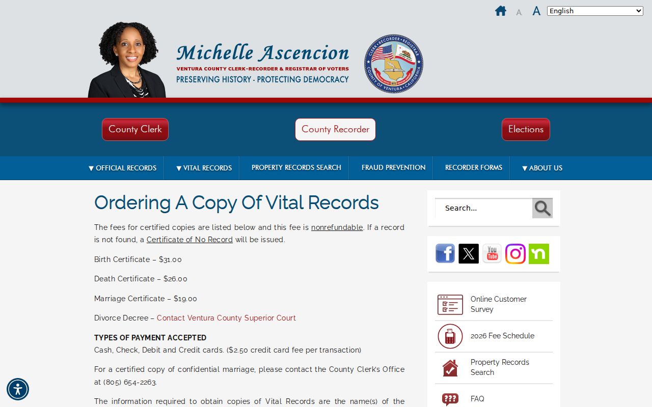 Camarillo people search Ventura County vital records order page