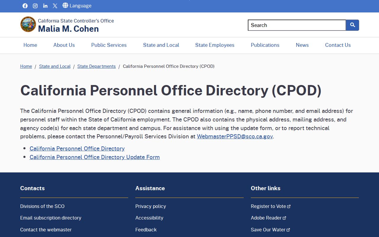 Camarillo people directories source view of the California Personnel Office Directory