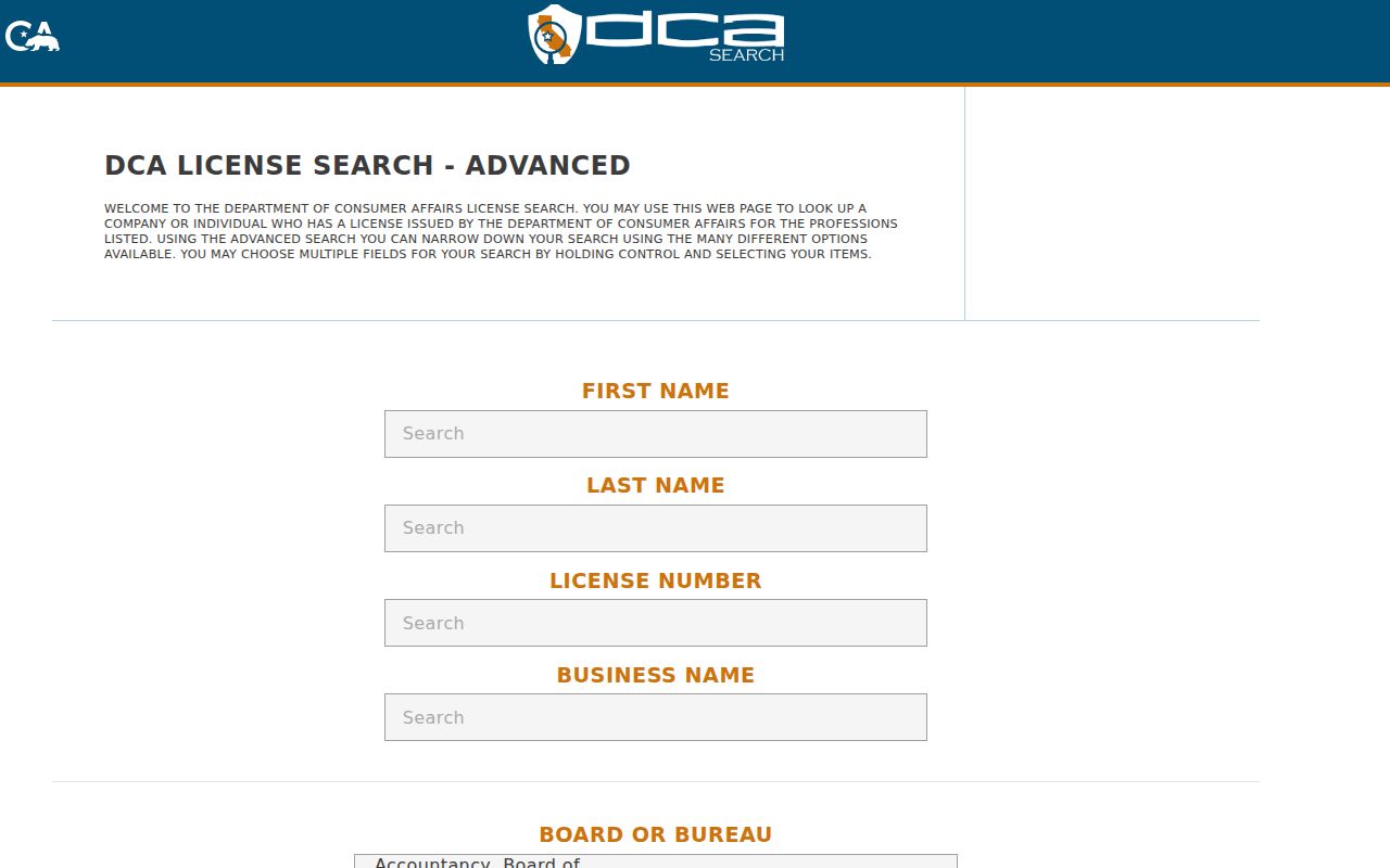 Camarillo people directories source view of the California DCA advanced license search