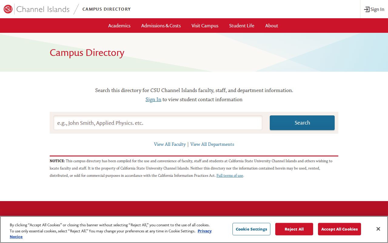 Camarillo people directories source view of the CSU Channel Islands campus directory
