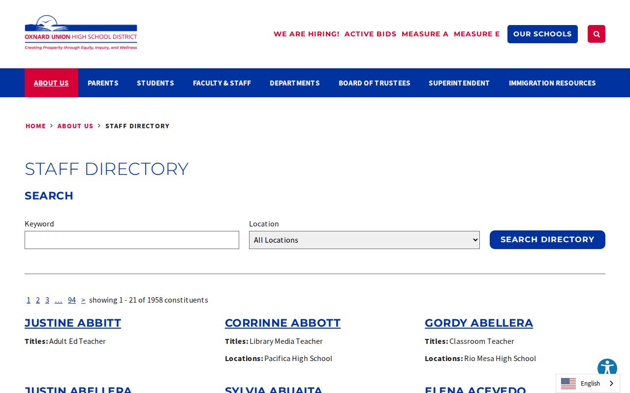 Camarillo people directories source view of the Oxnard Union High School District staff directory