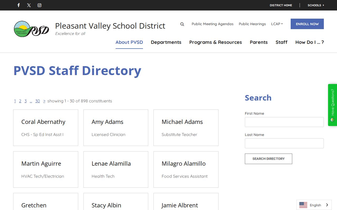 Camarillo people directories source view of the Pleasant Valley School District staff directory