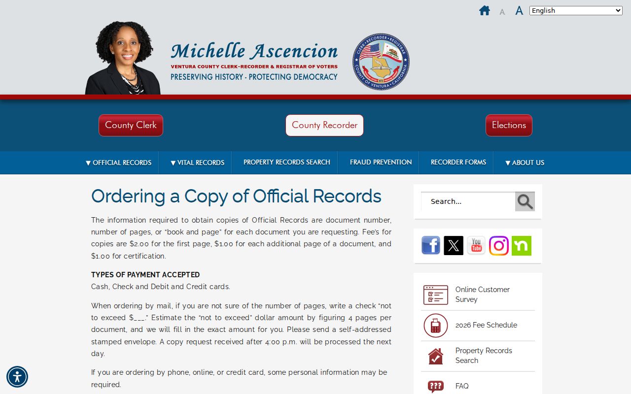 Camarillo public records Ventura official records copy request