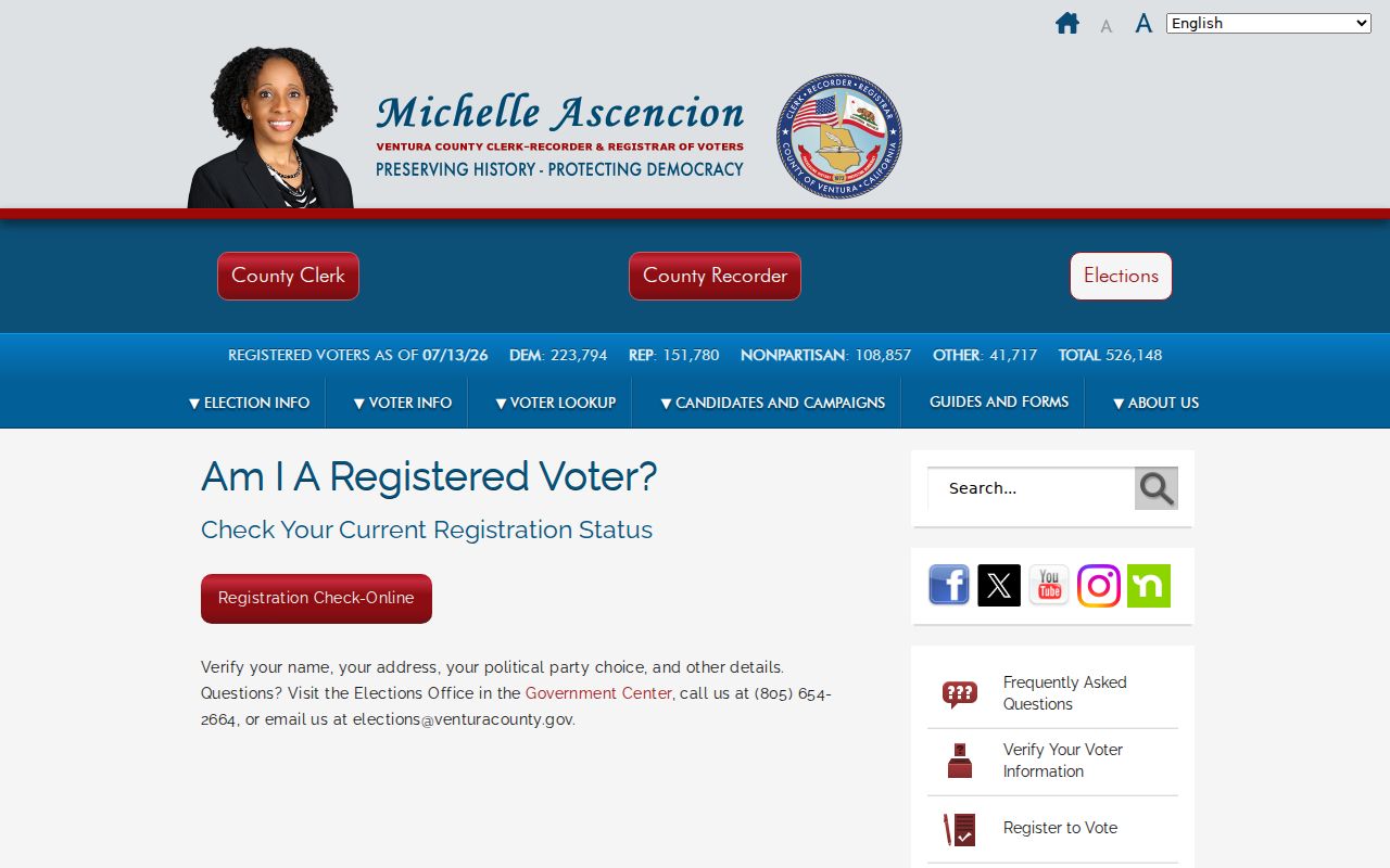 Camarillo voter registration records Ventura registered voter lookup page